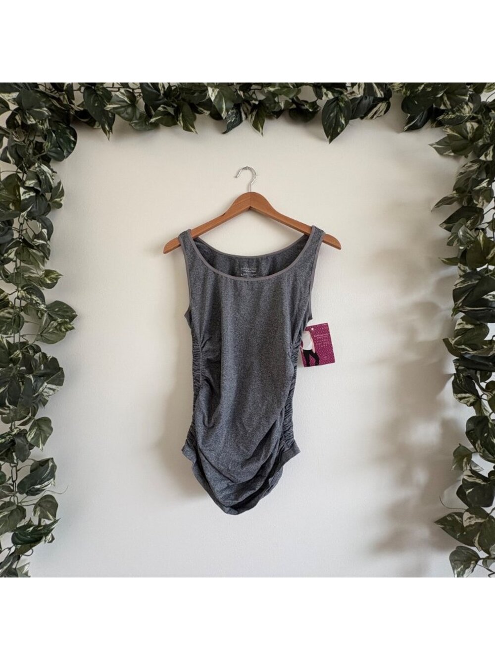 Be Maternity by Ingrid & Isabel Ruched Side Fitted Tank Top Grey NWT Size L/XL